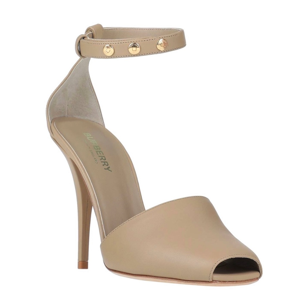 SOLD!!! BURBERRY Nude Leather Ankle Strap Heels Studded Detail NIB Size 41/US 11